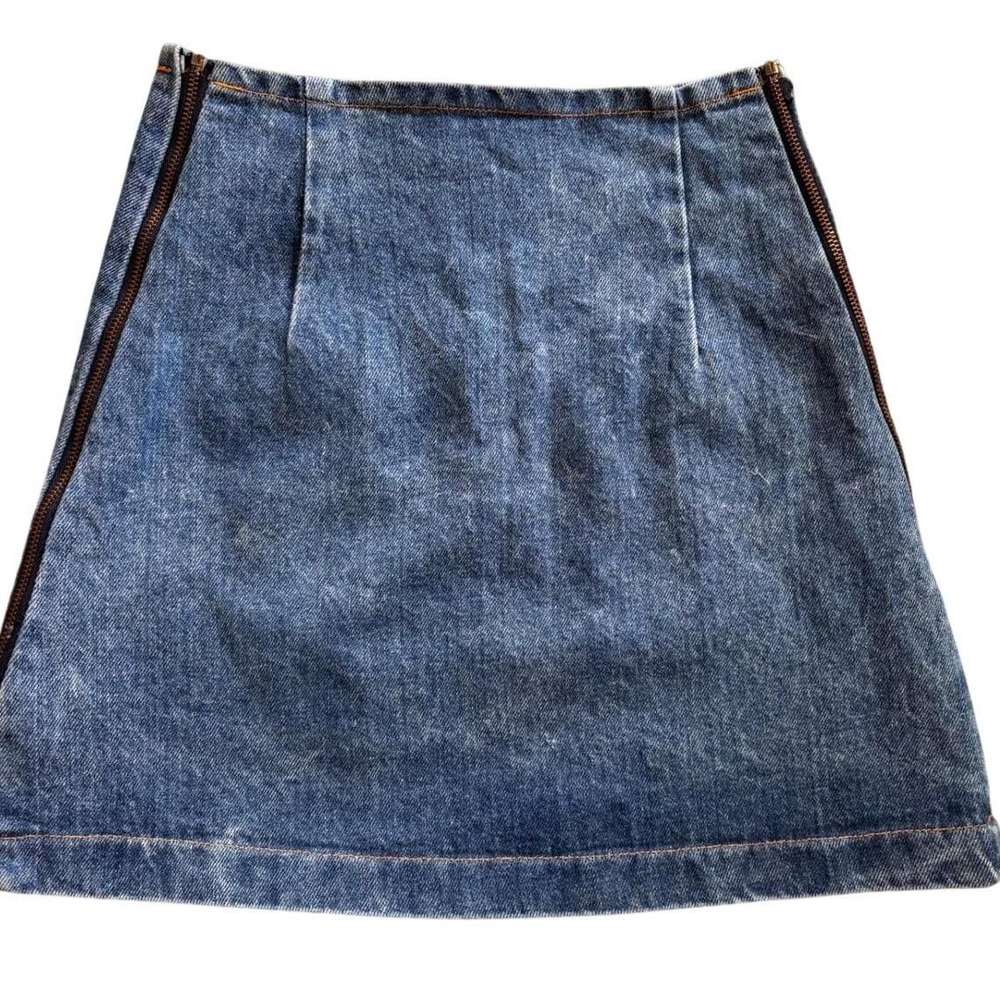 90s Judy's Denim Mini Skirt Womens XS Blue Side Zip A-Line Vintage